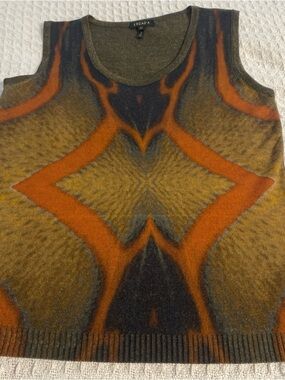 Escada Men's V-Neck Sweater Vest in Olive, Orange and Charcoal
